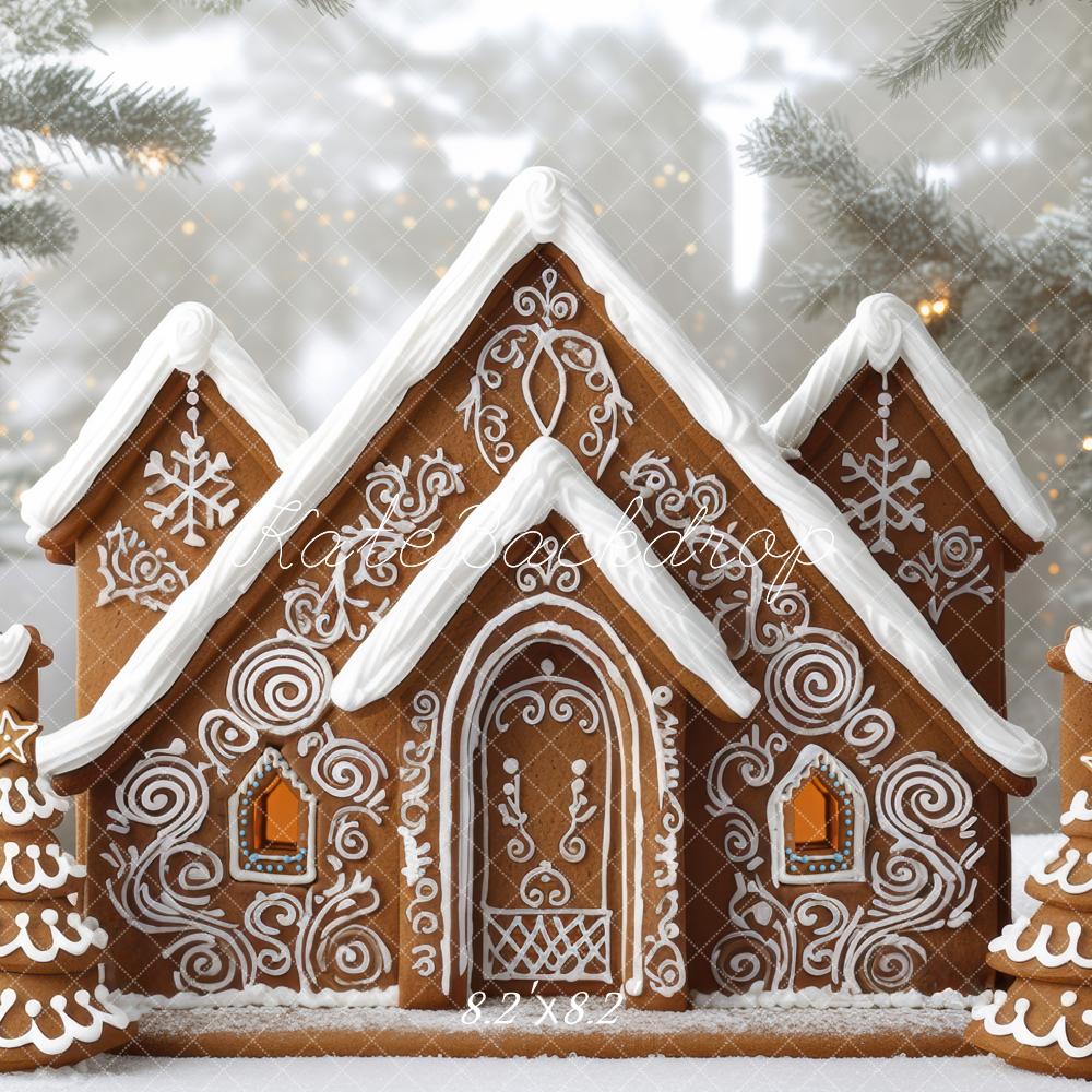 Kate Christmas Gingerbread House Snowy Forest Backdrop Designed by Mini MakeBelieve