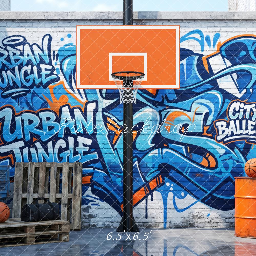 Kate Sports Urban Jungle Graffiti Basketball Court Brick Wall Printed Backdrop Designed by Patty Roberts