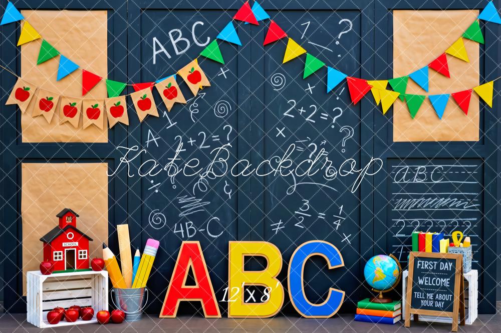 Kate Back To School Blue Chalkboard Bunting ABC Classroom Printed Backdrop Designed by Patty Roberts
