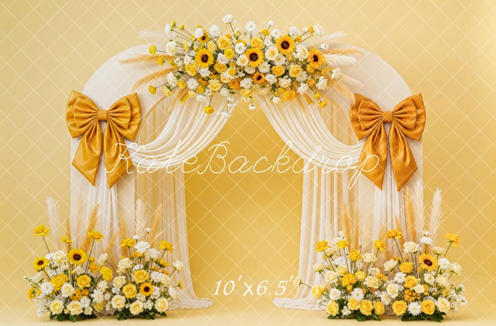 Kate Flower Arch Yellow Floral Bow Arrangement Backdrop Designed by Patty Roberts