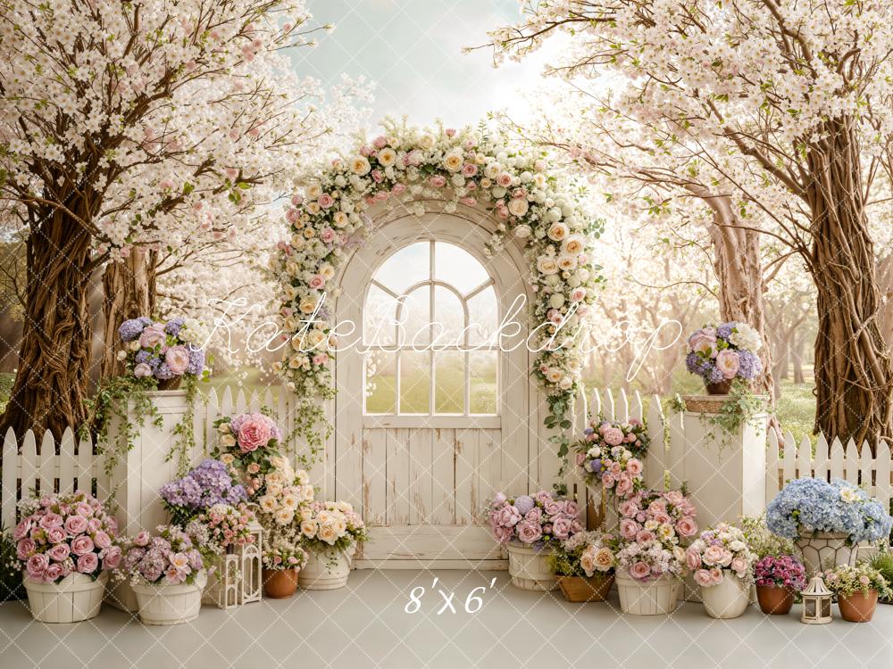 Kate Flower Arch White Door Cherry Blossom Garden Backdrop Designed by Emetselch