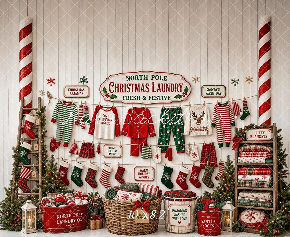 Kate Christmas Laundry Pajamas Stockings Blankets Candy Cane Printed Backdrop Designed by Patty Roberts