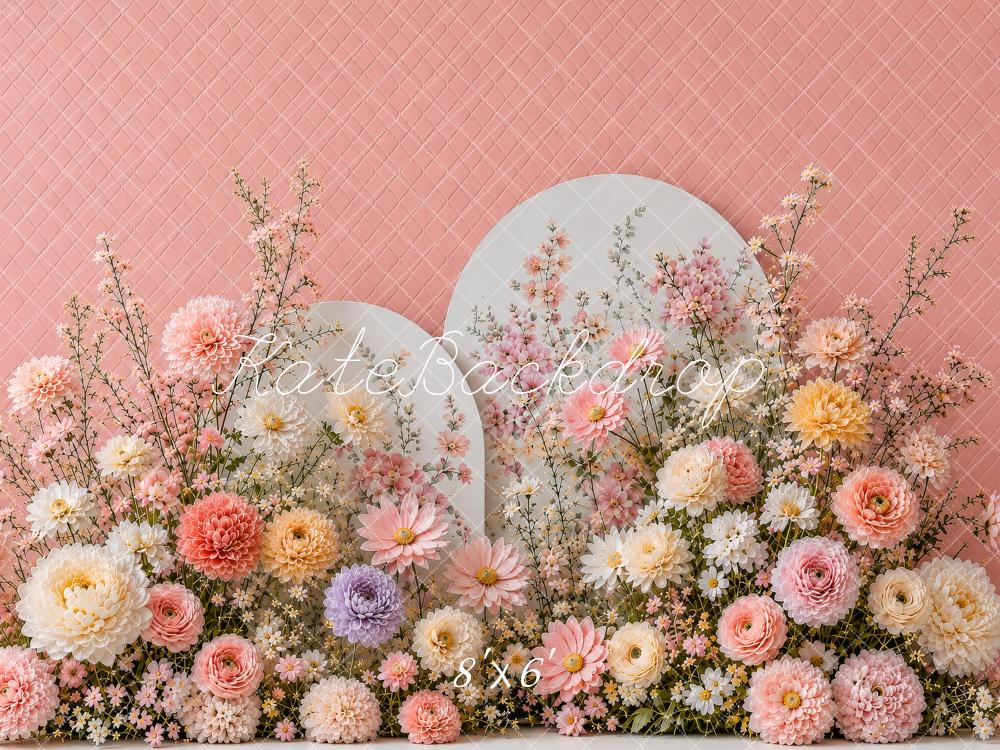 Kate Cake Smash Blush Pink Floral Arch Garden Printed Backdrop Designed by Shutter Swan Studios