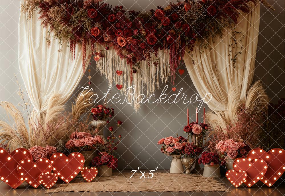 Kate Valentines Floral Arch Roses Hearts Curtains Pampas Backdrop Designed by Emetselch