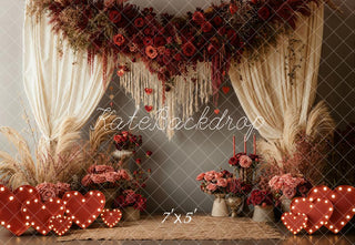 Kate Valentines Floral Arch Roses Hearts Curtains Pampas Printed Backdrop Designed by Emetselch