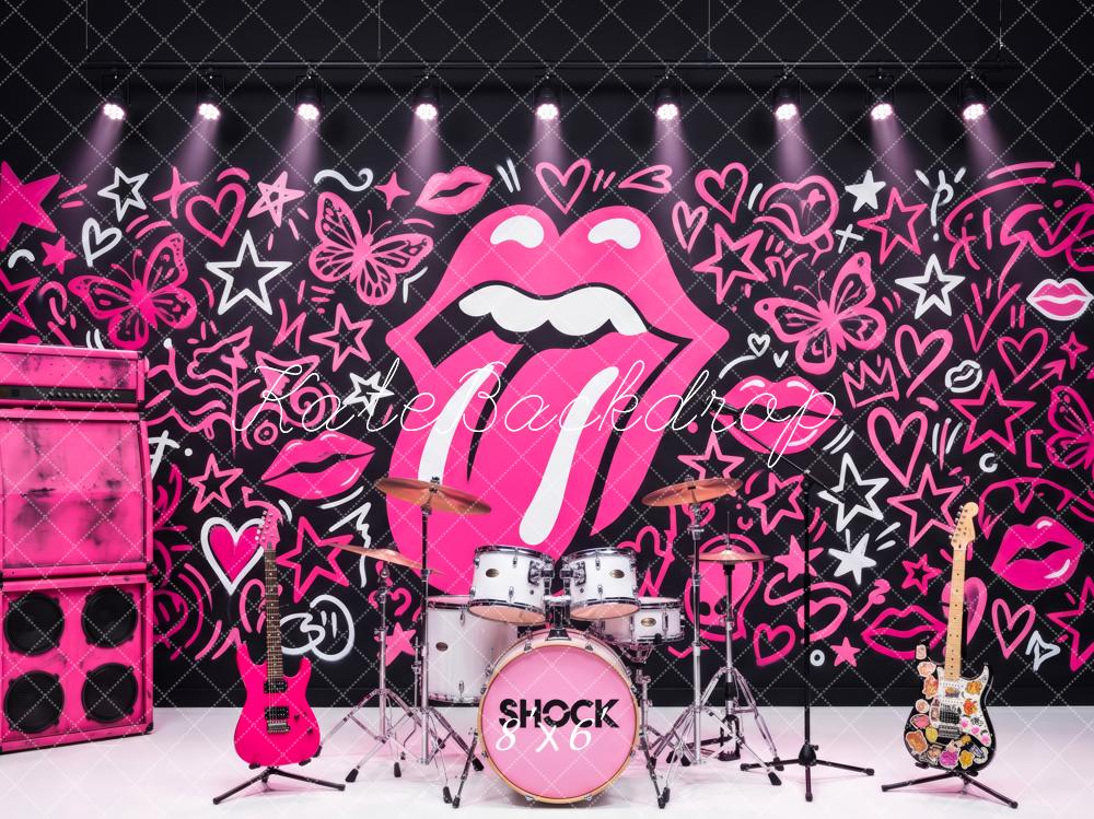 Kate Rock Pink Graffiti Lips Stars Hearts Butterflies Printed Backdrop Printed Backdrop Designed by Patty Roberts