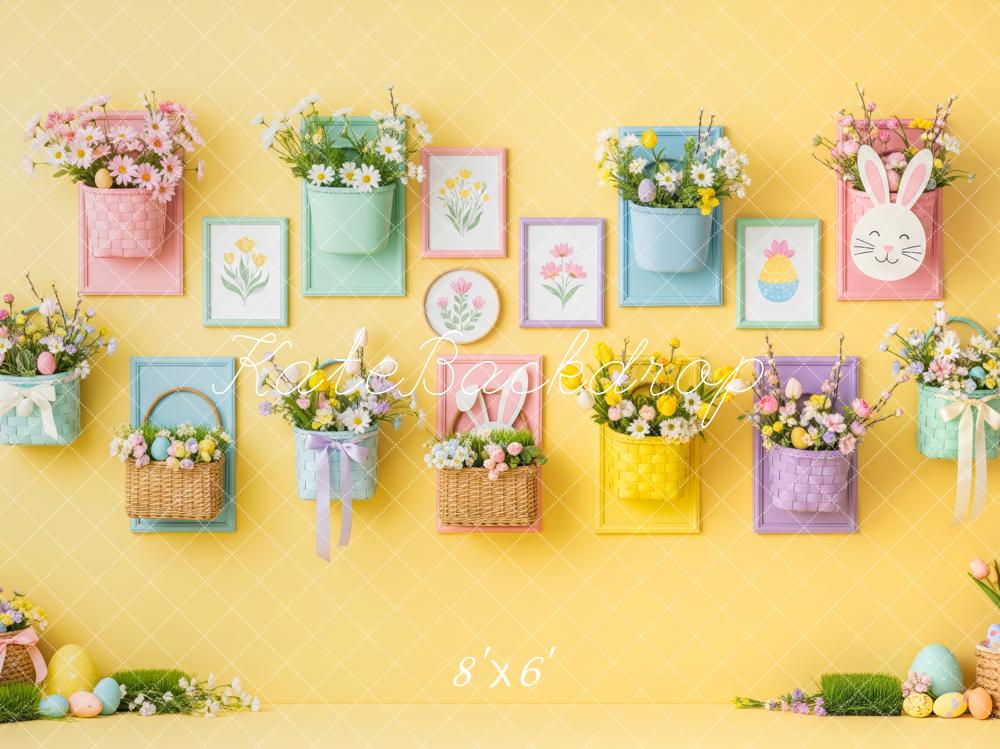 Kate Easter Bunny Pastel Basket Wall Yellow Printed Backdrop Designed by Patty Roberts