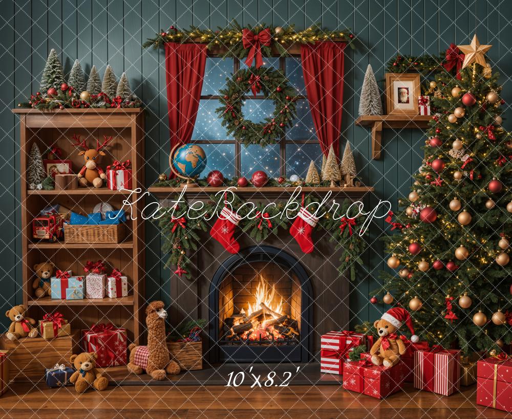 Kate Christmas Tree Fireplace Shelf Gifts Fleece Backdrop Designed by Emetselch