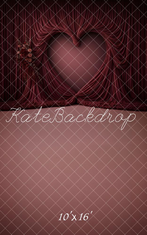 Kate Sweep Valentine's Day Burgundy Heart Drapes Flowers Printed Backdrop Designed by Ashley Ward