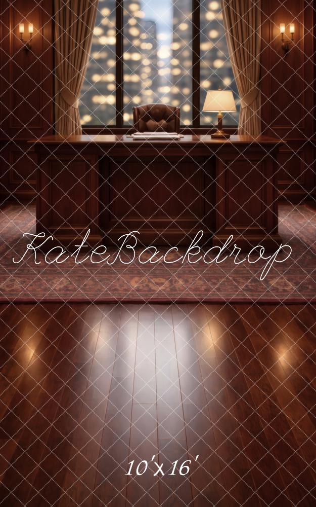 Kate Sweep Office Desk Window City Lights Printed Backdrop Designed by Vertigo Productions