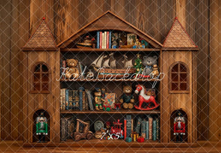 Kate Christmas Toys Room Wood Cabinet Shelf Nutcracker Printed Backdrop Designed by Emetselch