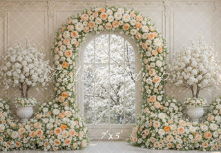Kate Spring Flower Arch Cream Rose Blossoms Window Printed Backdrop Designed by Mini MakeBelieve