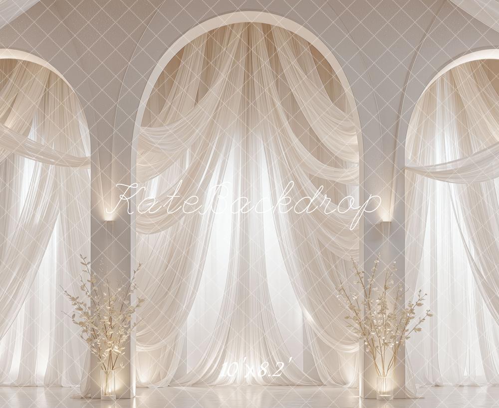 Kate Wedding White Arch Sheer Curtains Floral Printed Backdrop Designed by Mini MakeBelieve