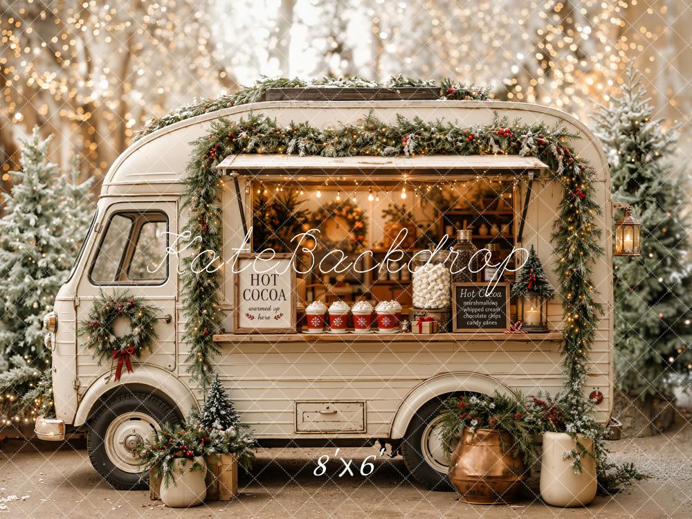 Kate Christmas White Hot Cocoa Truck Garland Printed Backdrop Designed by Emetselch