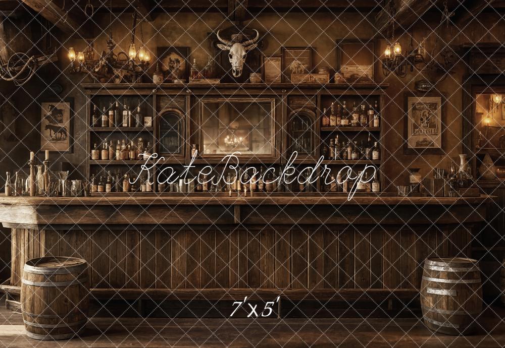 Kate Rustic Western Saloon Bar Barrels Brown Backdrop Designed by Emetselch