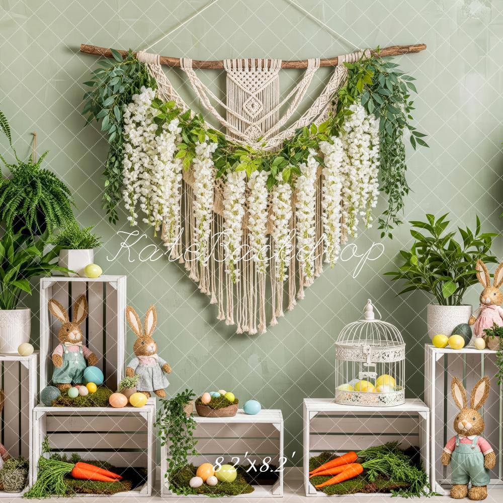 Kate Easter Bunny Macrame Floral Crates Greenery Printed Backdrop Designed by Patty Roberts