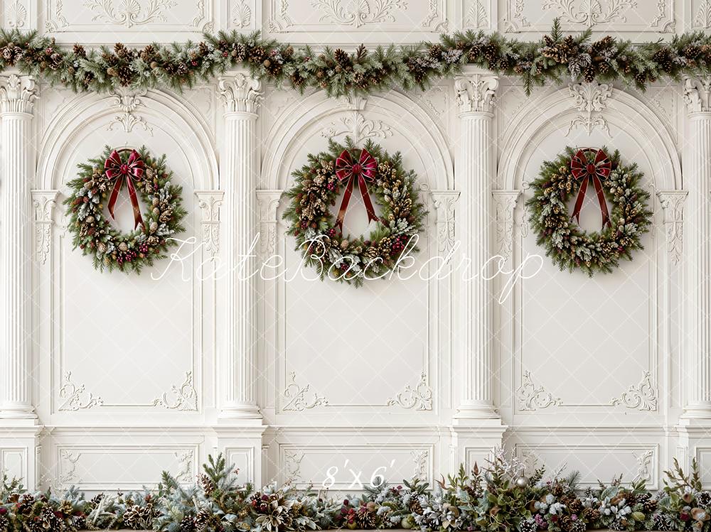 Kate Christmas Wreath White Wall Garland Printed Backdrop Designed by Emetselch