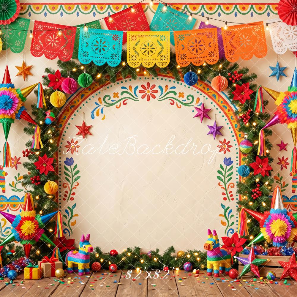 Kate Christmas Mexican Fiesta Papel Picado Piñata Arch Printed Backdrop Designed by Patty Roberts