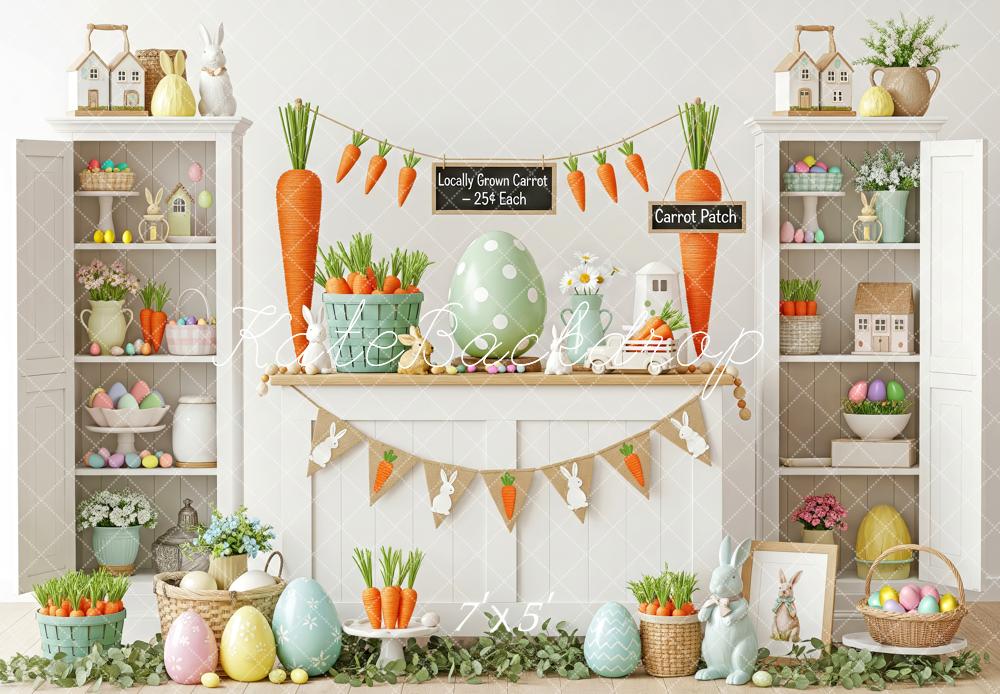 Kate Easter Bunny Carrot Patch Pastel Eggs Fireplace Backdrop Designed by Patty Roberts