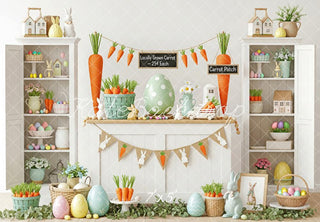 Kate Easter Bunny Carrot Patch Pastel Eggs Fireplace Printed Backdrop Designed by Patty Roberts