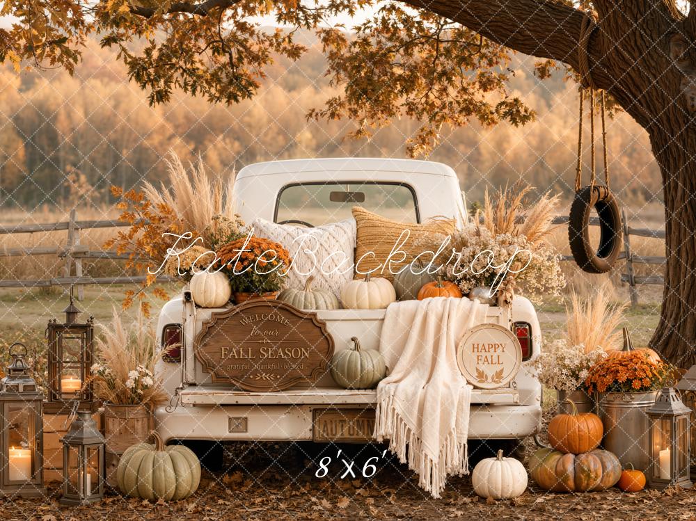 Kate Fall Vintage Truck Pumpkin Cozy Blanket Tree Swing Printed Backdrop Designed by Emetselch