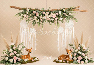 Kate Mother's Day Boho Flower Arch Deer Floral Dreamcatcher Printed Backdrop Designed by Patty Roberts