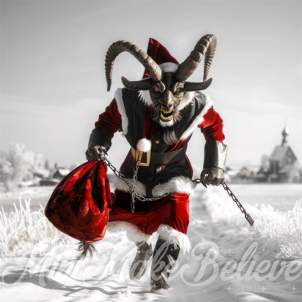 Kate Winter Christmas White Snow Krampus Backdrop Designed by Mini MakeBelieve