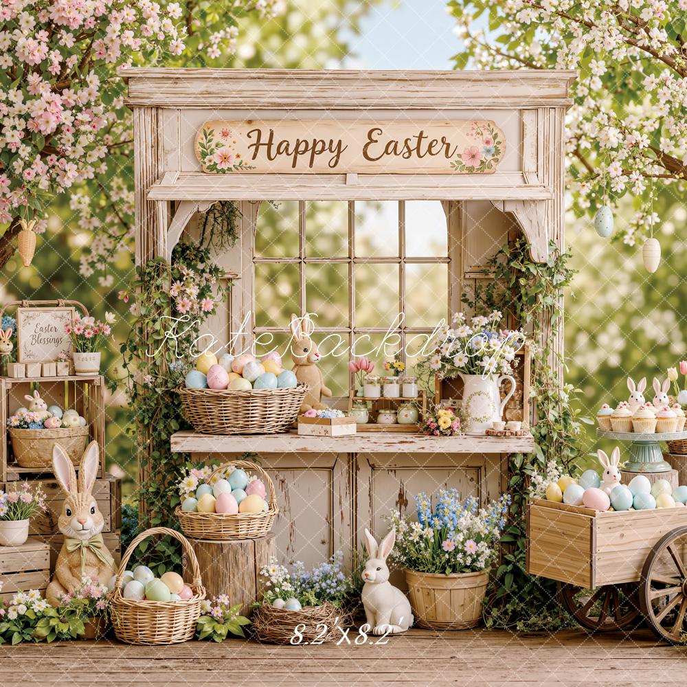 Kate Easter Bunny Flower Market Eggs Rustic Basket Printed Backdrop Designed by Emetselch