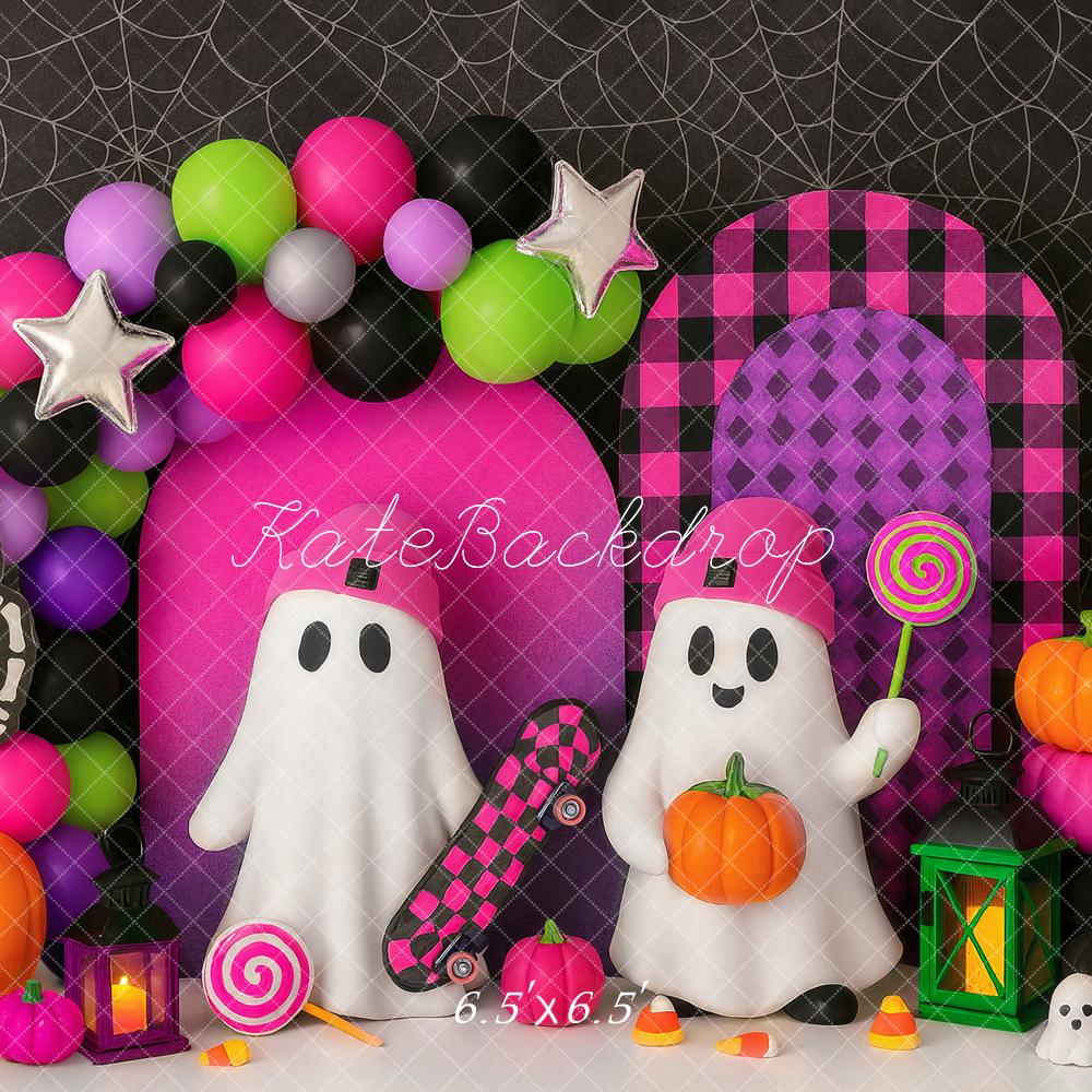 Kate Halloween Ghosts Pumpkins Balloon Arch Backdrop Designed by Ashley Paul