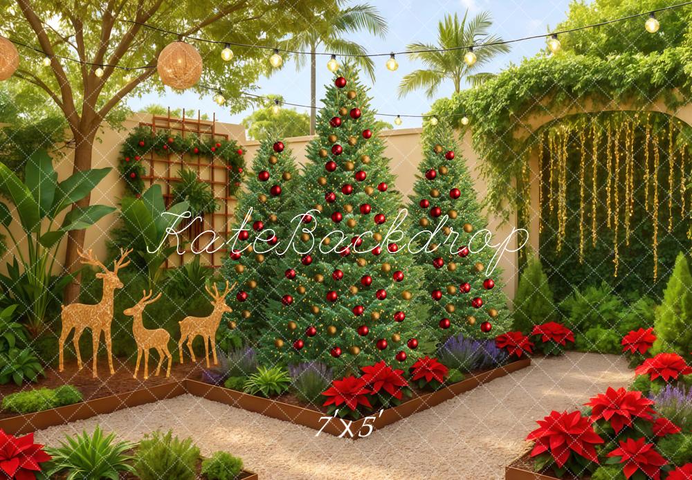 Kate Christmas Tree Outdoor Australia Yard Reindeer Poinsettias Backdrop Designed by Mini MakeBelieve