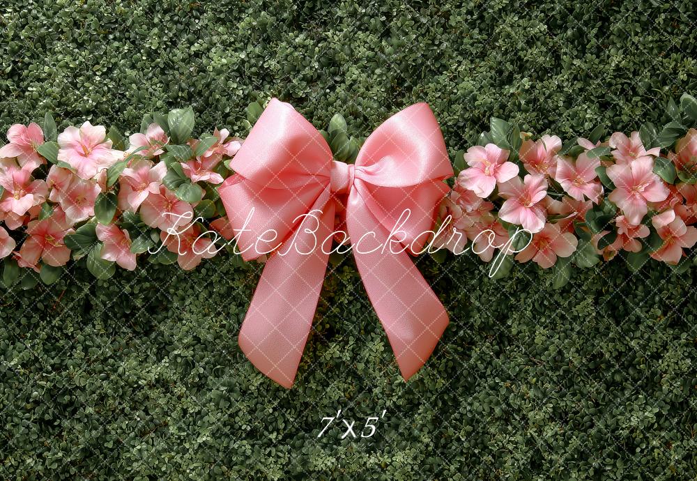 Kate Spring/Summer Greenery Pink Flower Arch Bow Printed Backdrop Designed by Angela Miller