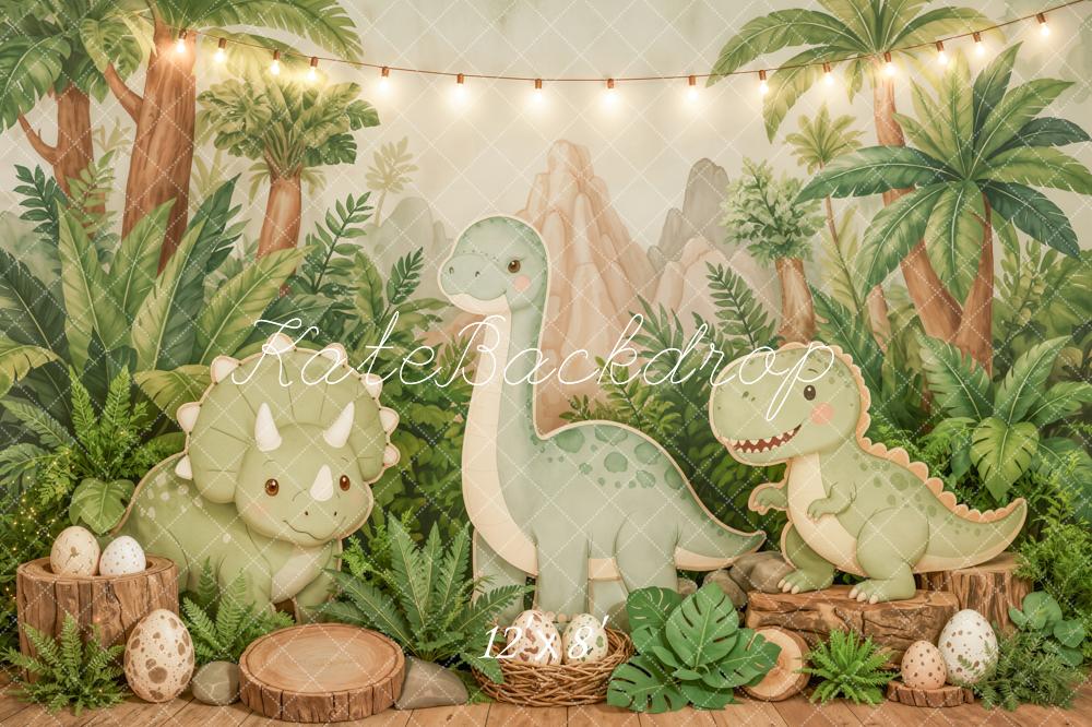 Kate Cake Smash Dinosaur Jungle Cartoon Eggs Printed Backdrop Designed by Emetselch