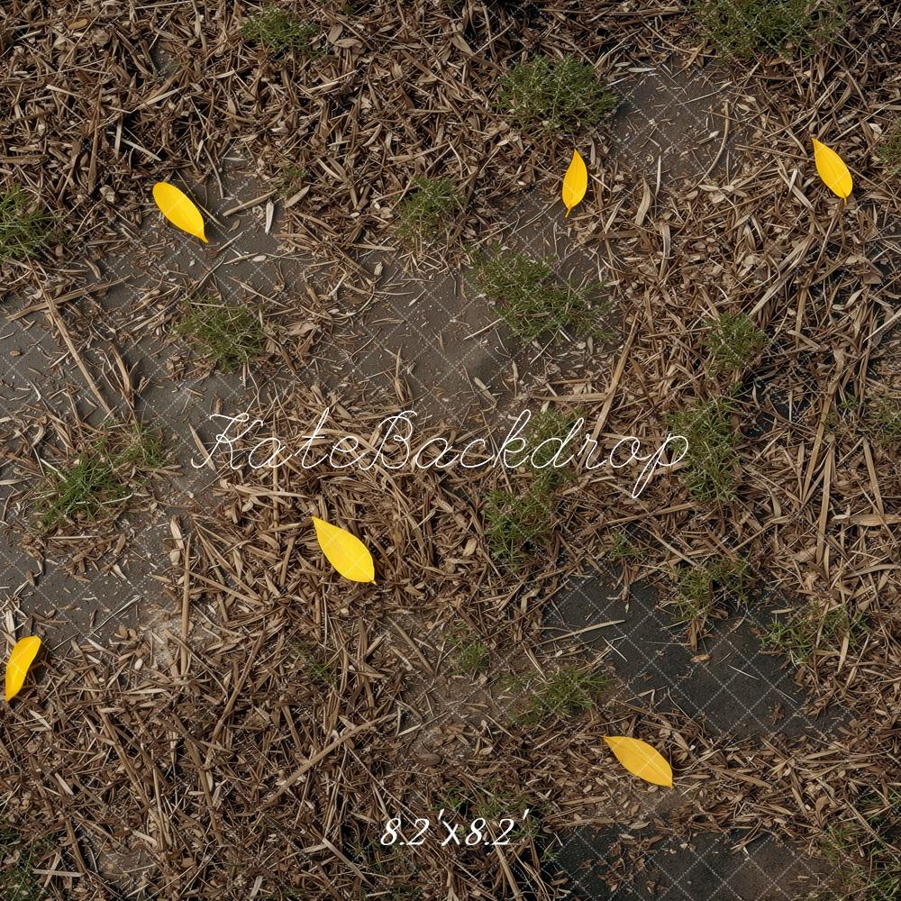 Kate Fall Yellow Leaves Mulch Ground Printed Backdrop Designed by Mini MakeBelieve