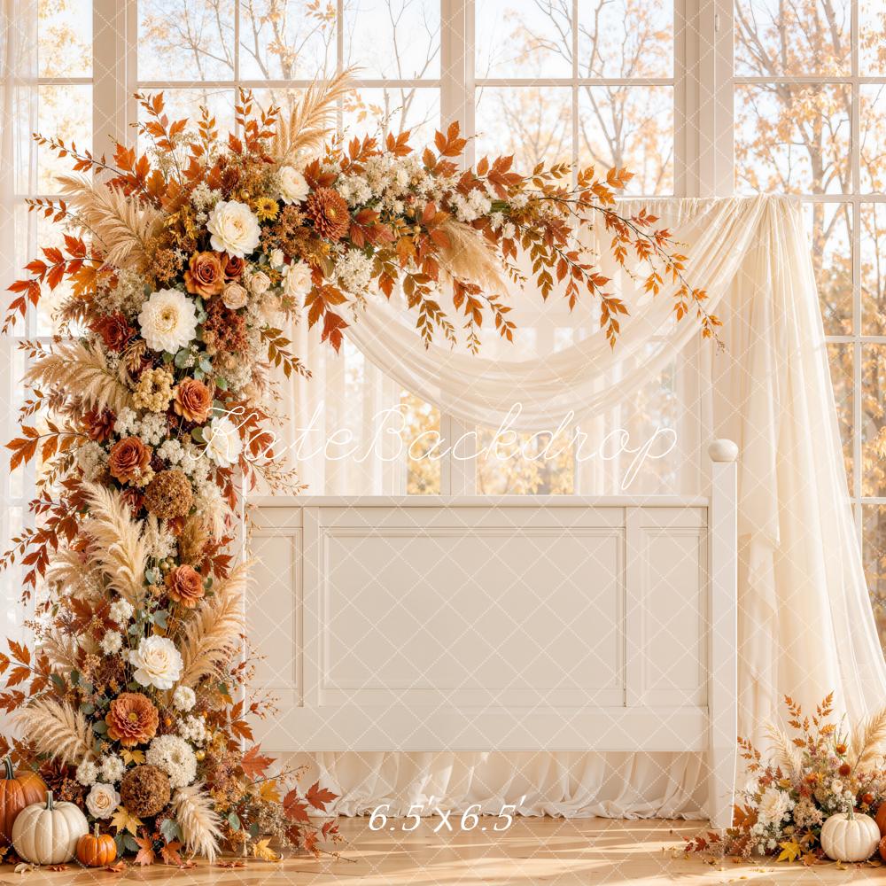 Kate Fall Wedding Flower Arch Pumpkins Printed Backdrop Designed by Emetselch