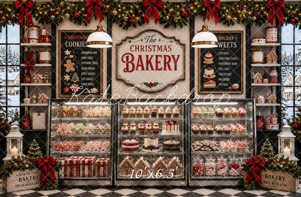 Kate Christmas Bakery Gingerbread Cookie Shop Printed Backdrop Designed by Ashley Paul