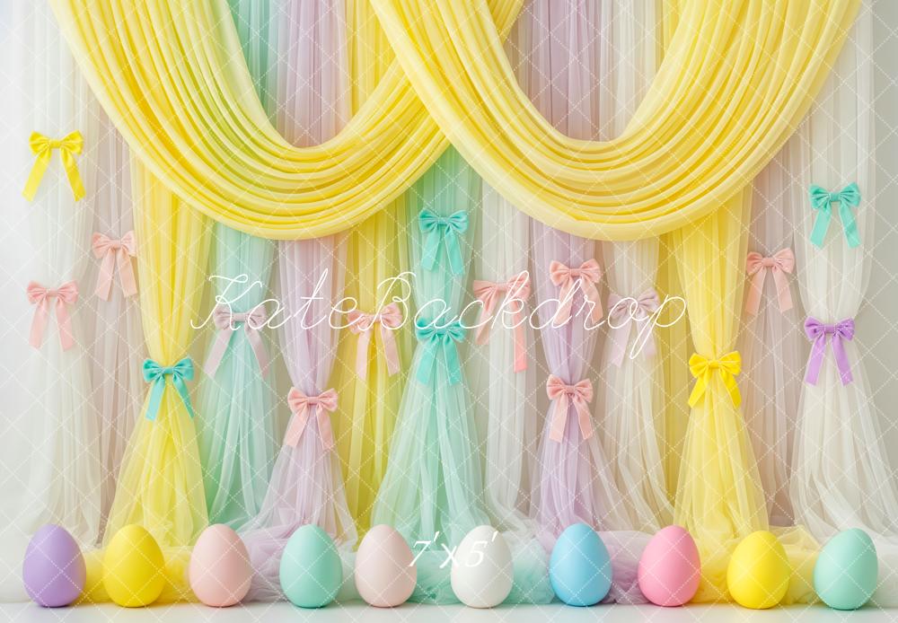 Kate Easter Pastel Eggs Bows Yellow Curtains Backdrop Designed by Patty Roberts