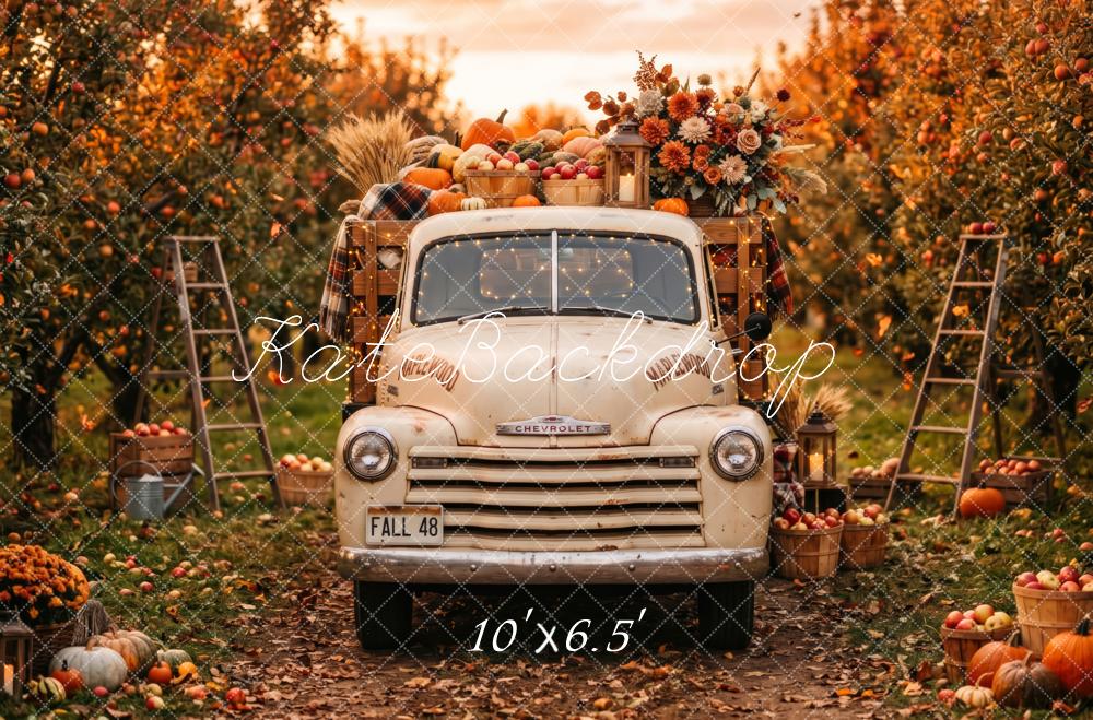Kate Fall Vintage Truck Harvest Pumpkins Apple Orchard Printed Backdrop Designed by Patty Roberts
