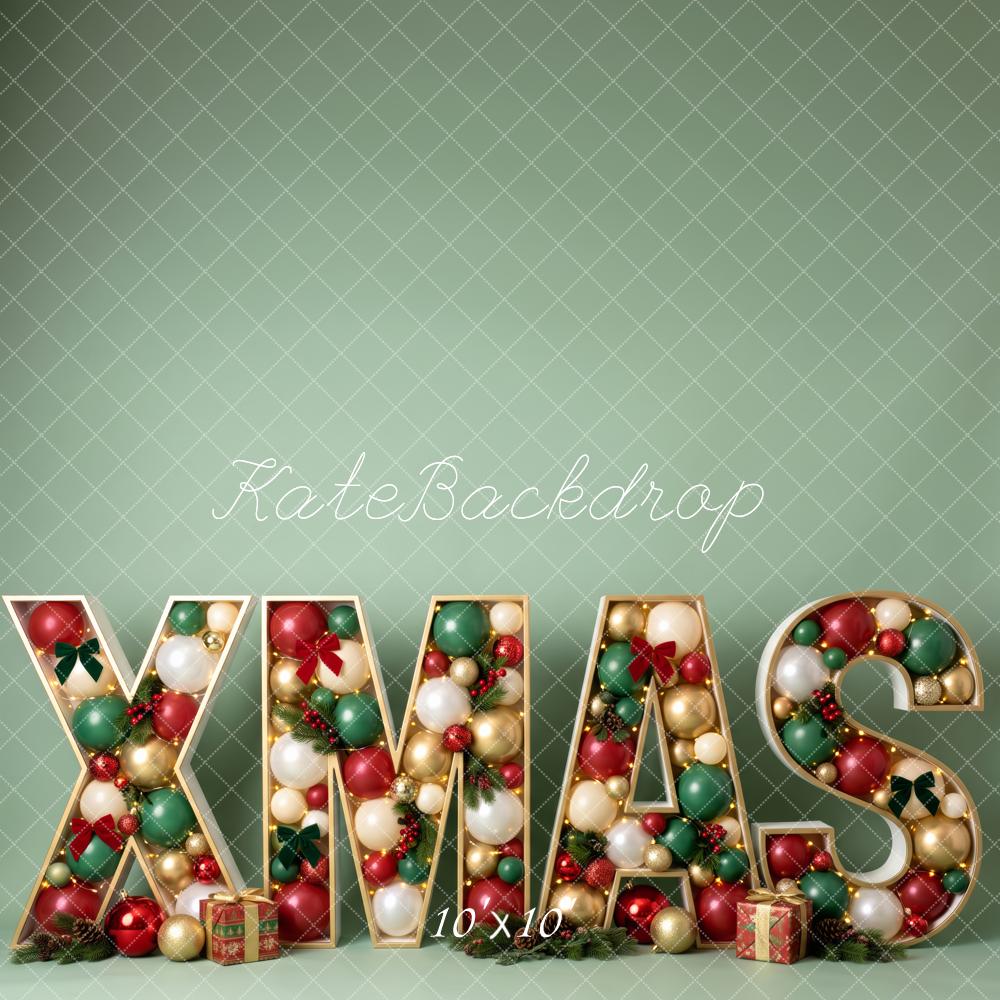 Kate Christmas XMAS Ballons Letters Green Printed Backdrop Designed by Patty Roberts