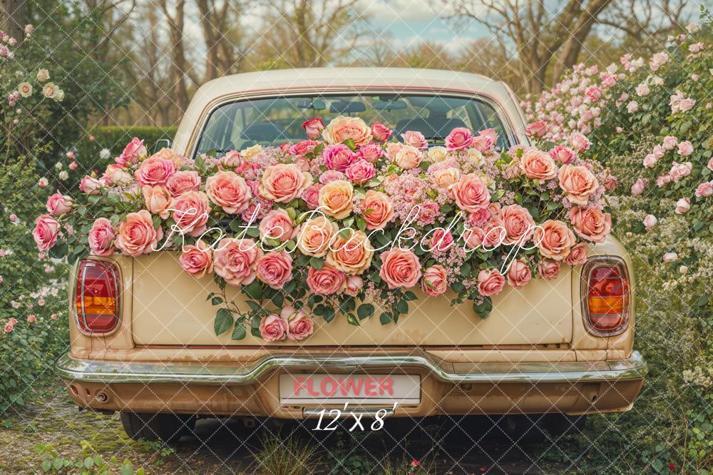 Kate Valentine Vintage Car Pink Roses Backdrop Designed by Emetselch