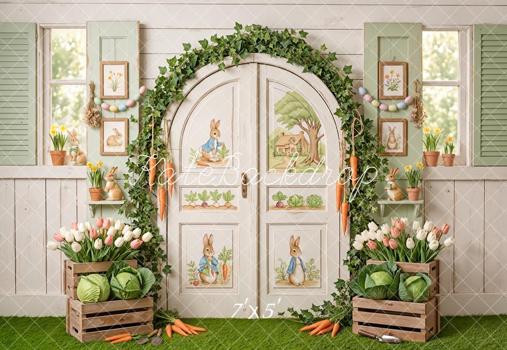 Kate Easter Bunny Garden Door with Carrots and Tulips Backdrop Designed by Emetselch