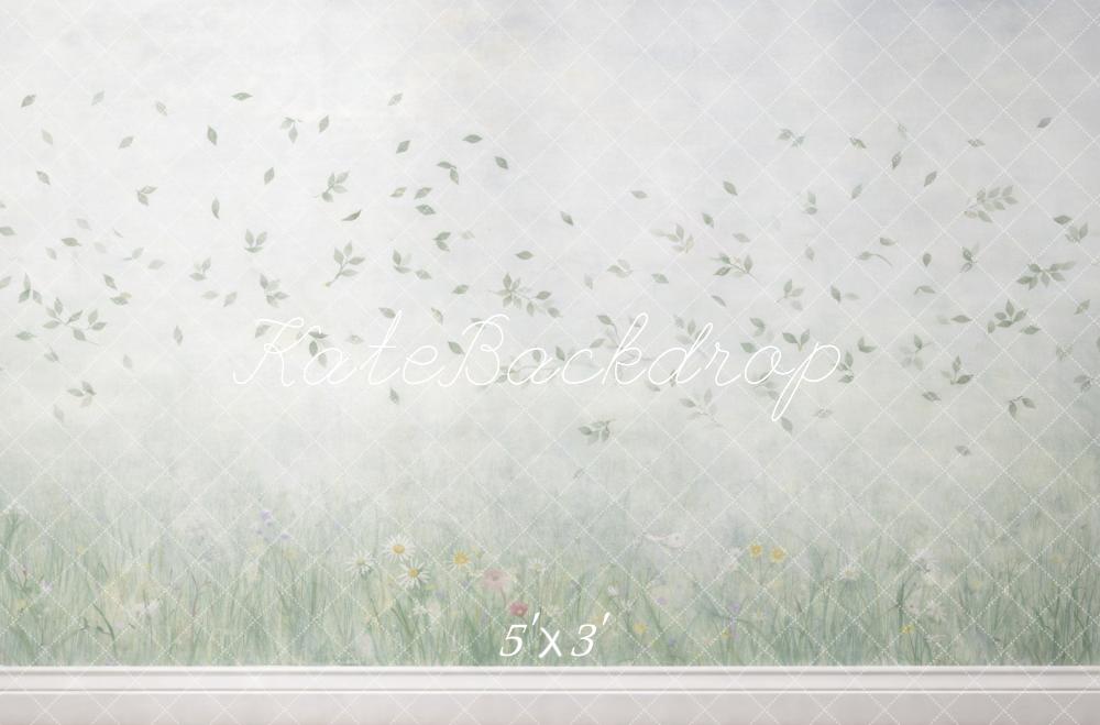 Kate Spring Green Leaves Wildflowers Grass Meadow Wall Backdrop Designed by Mini MakeBelieve