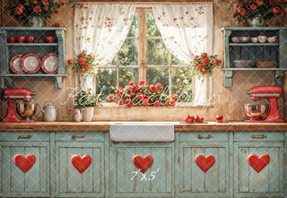 Kate Valentine's Day Rustic Window Cabinet Kitchen Printed Backdrop for Photography Designed by Emetselch