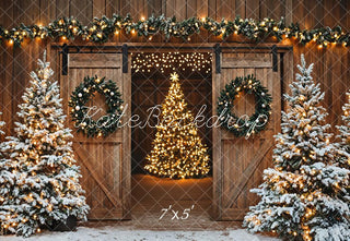Kate Christmas Tree Barn Door Lights Printed Backdrop Designed by Emetselch