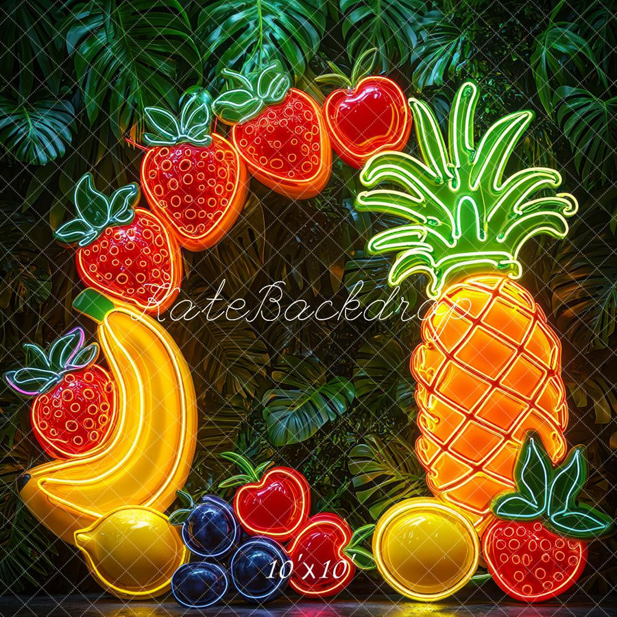 Neon Tropical Fruit Circle Backdrop