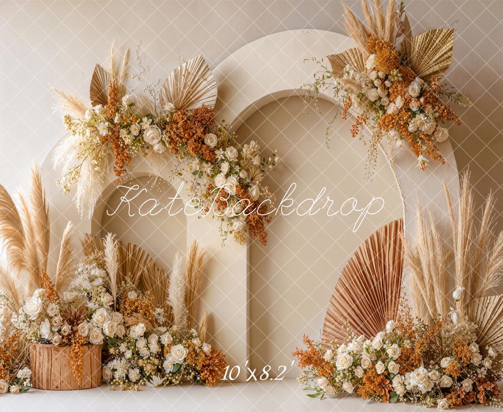 Kate Mother's Day Boho Arch Pampas Grass Dried Flowers Printed Backdrop Designed by Emetselch