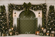 Kate Christmas Green Garland Arched Wall Bows Tree Printed Backdrop Designed by Ashley Paul