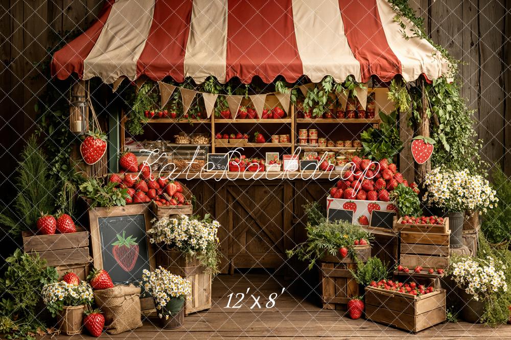 Kate Summer Strawberry Market Stand with Flowers and Crates Backdrop Designed by Emetselch