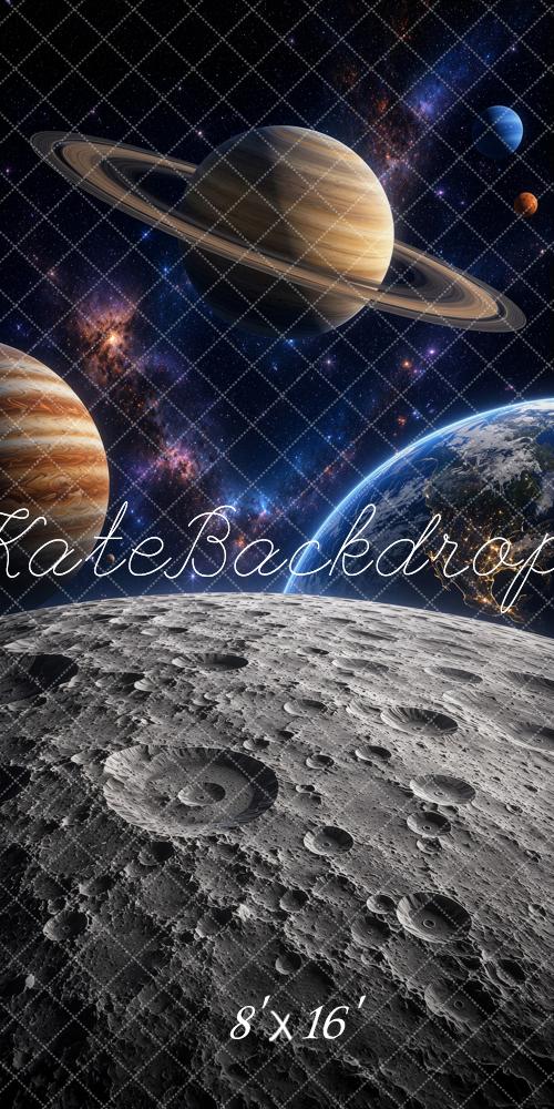 Kate Sweep Space Saturn Moon Earth Galaxy Printed Backdrop Designed by Ashley Ward