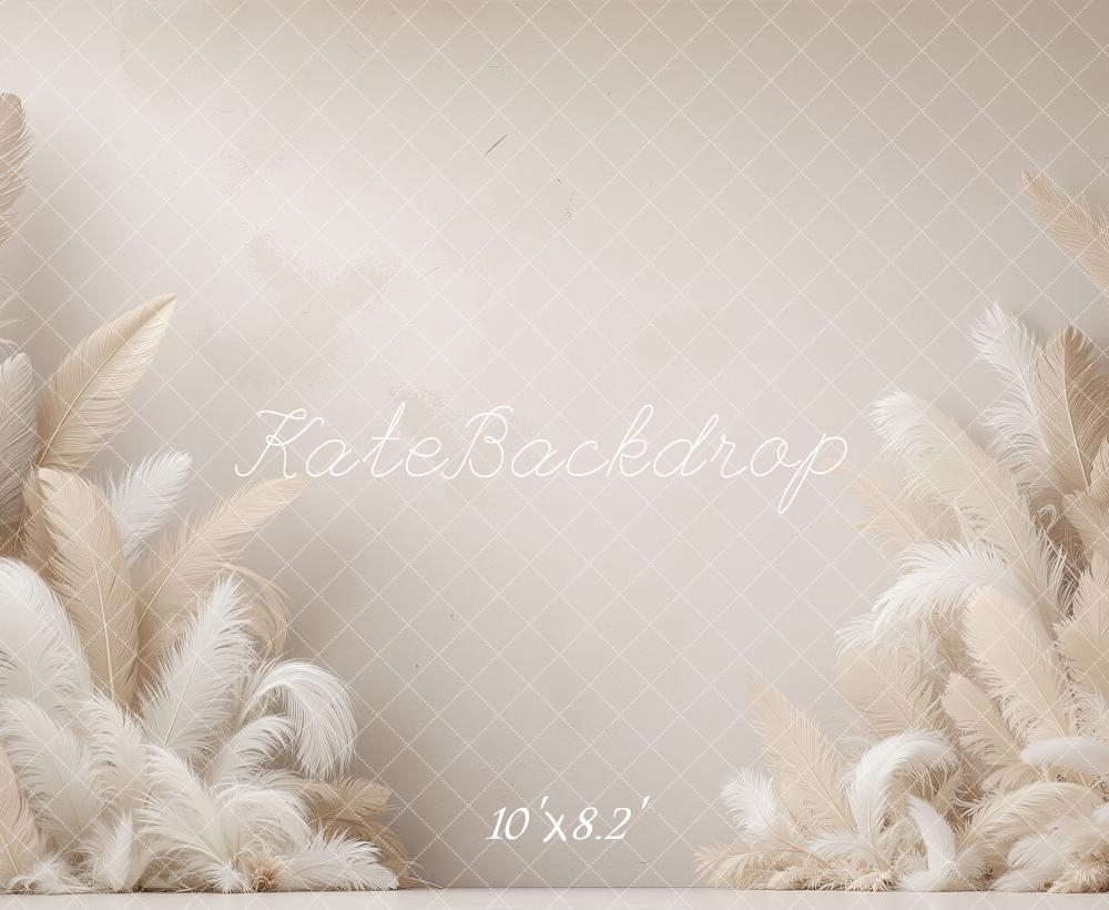 Kate Boho Feather Cream Wall Printed Backdrop Designed by Shutter Swan Studios