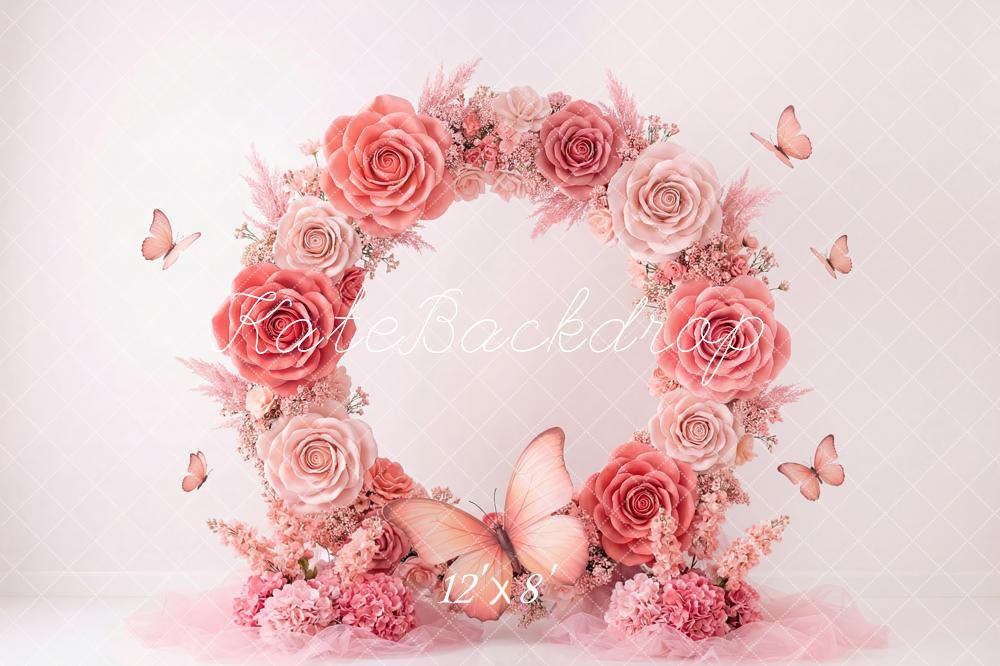 Kate Mother's Day Flower Arch Pink Roses Butterflies Printed Backdrop Designed by Patty Roberts